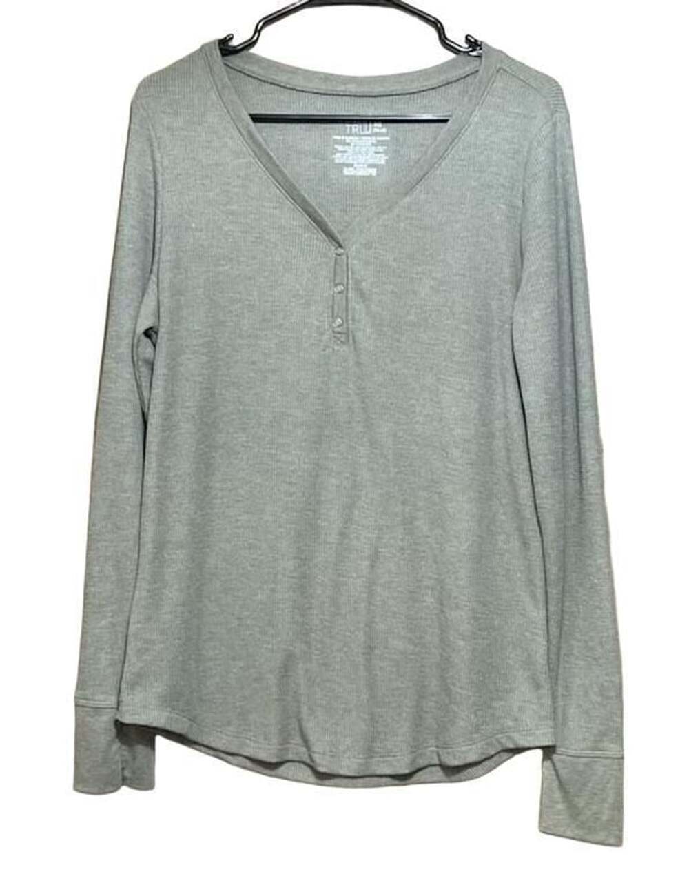 Time And Tru Thermal Henley Size XL (16-18) Olive Green Waffle Knit Top